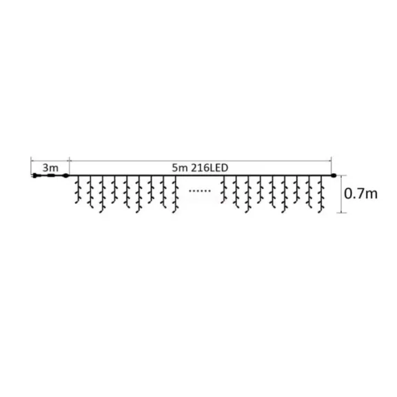 LED jégcsap fényfüzér ghirlande melegfehér 216 led 5 méter toldható