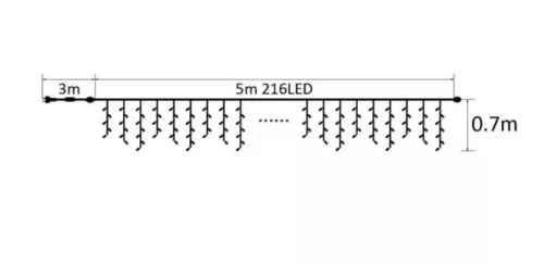 LED jégcsap fényfüzér ghirlande kék 216 led 5 méter toldható