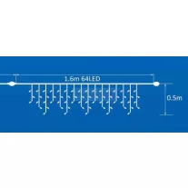   Flash csillogó LED jégcsap fényfüzér ghirlande hidegfehér 56+8 led 1,6 méter toldható