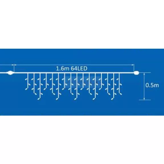 Flash csillogó LED jégcsap fényfüzér ghirlande hidegfehér 56+8 led 1,6 méter toldható