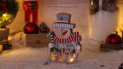Karácsonyi LED hóember, fa, elemes, 6+18h,3LED, 3000K, 2xAAA