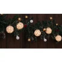   Karácsonyi LED fényfüzér dekoráció, fehér gömb, elemes, 6+18h, 10LED, 3000K, 2xAA