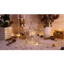   Karácsonyi LED csillag, arany, fém, elemes, 6+18h, 20LED, 3000K, 2xAA