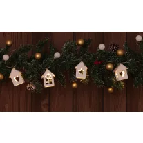   Karácsonyi LED fényfüzér dekoráció, fehér házikó,fa, elemes, 6+18h, 10LED, 3000K, 2xAA