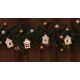 Karácsonyi LED fényfüzér dekoráció, fehér házikó,fa, elemes, 6+18h, 10LED, 3000K, 2xAA