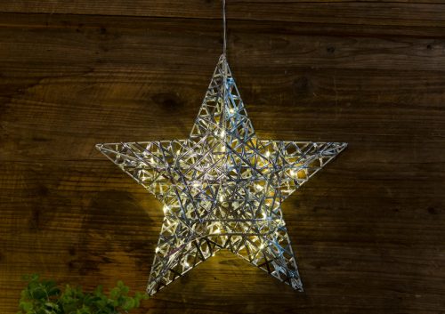 Karácsonyi LED ablakdísz, csillag, fém, elemes