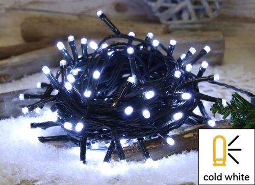 Karácsonyi LED fényfüzér 12m IP44 hideg fehér adapterrel