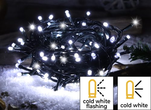 Karácsonyi LED fényfüzér 12m IP44 hideg fehér adapterrel