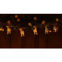   Karácsonyi LED fényfüzér dekoráció, fém szarvasos, elemes, 6+18h, 10LED, 3000K, 2xAA