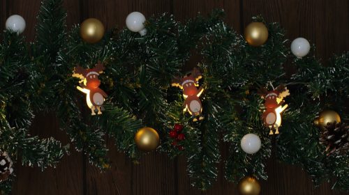 Karácsonyi LED fényfüzér dekoráció, szarvas, elemes, 6+18h, 10LED, 3000K, 2xAA
