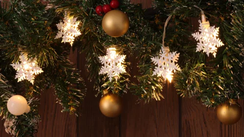 Karácsonyi LED fényfüzér dekoráció, hópehely, elemes, 6+18h, 10LED, 3000K, 2xAA