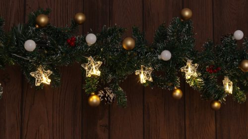 Karácsonyi LED fényfüzér dekoráció, fém csillagos, elemes, 6+18h, 10LED, 3000K, 2xAA