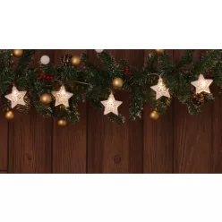   Karácsonyi LED fényfüzér dekoráció, fehér csillagos, elemes, 6+18h, 10LED, 3000K, 2xAA