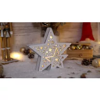   Karácsonyi LED csillag, fa, elemes, 6+18h, 6LED, 3000K, 2xAAA