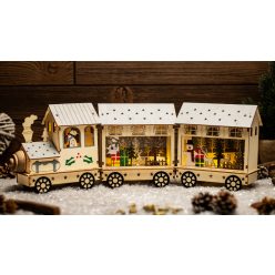 LED karácsonyi vonat, fa, fehér, elemes