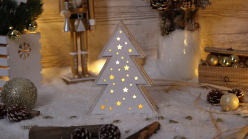 Karácsonyi LED fenyő, fa, 6+18h, 4LED, 3000K, 2xAAA