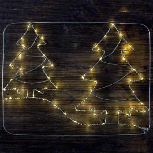 LED karácsonyi ablakdísz, fenyőfa, elemes 60LED