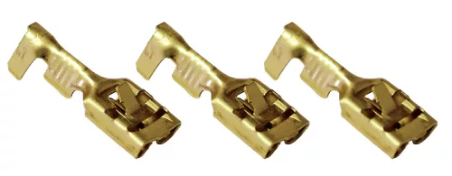 Szig.tlen rátolható csatl. Hüvely 6,3×0,8mm, 1-2,5mm2, sárgaréz, rögz.csapos