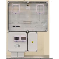   Csatári Plast 1/3F mérőszekrény 1xM63.80A+1xV32 földkábeles 1-szintes 1 2M PVT 6075 Á-V Fm-K-U
