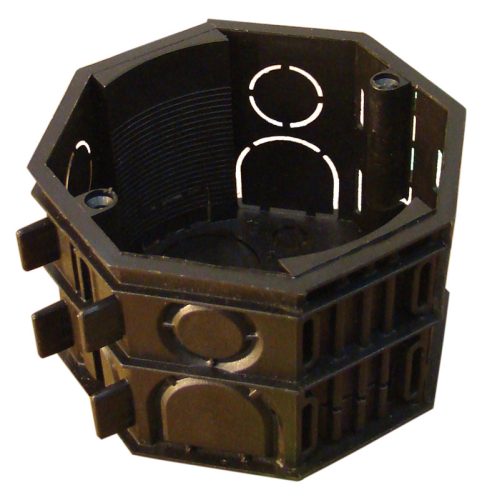 Perforált szerelvénydoboz süllyesztett, nyolcszögletű,fekete 72×72×46mm