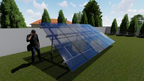 Földre telepíthető napelem-tartószerkezet  30°-os dőlésszög, 12 napelem, 1750mm, függőleges szerelés
