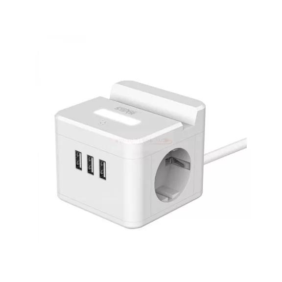 WinningStar - Kocka elosztó - 2-es + 3 x USB + beépített lámpa - 2 m
