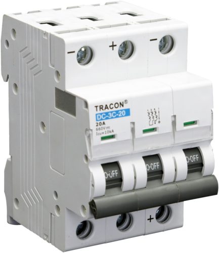 Egyenáramú kismegszakító PV rendszerekhez, 3 pólus, C kar. 25A, 660V DC
