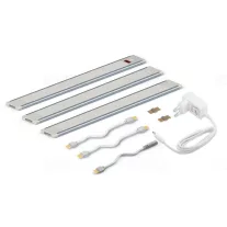   LED bútorvilágító 12V 3x1,5W 4000K 3x135lm, szabályozható fényerő, IP20 3 részes, 300x35x6,2mm, opál búrával, adapterrel, érintés nélkül kapcsolható