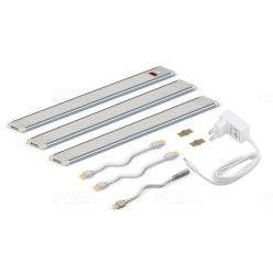   LED bútorvilágító 12V 3x1,5W 4000K 3x135lm, szabályozható fényerő, IP20 3 részes, 300x35x6,2mm, opál búrával, adapterrel, érintés nélkül kapcsolható