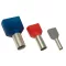 Szigetelt (PA6.6) iker-érvéghüvely 2×0,5mm2, l=8mm, ónoz. elektr.réz, fehér