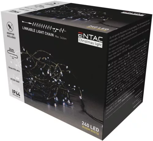 Entac karácsonyi 24m sorolható fényfüzér IP44 240LED meleg fehér adapter nélkül