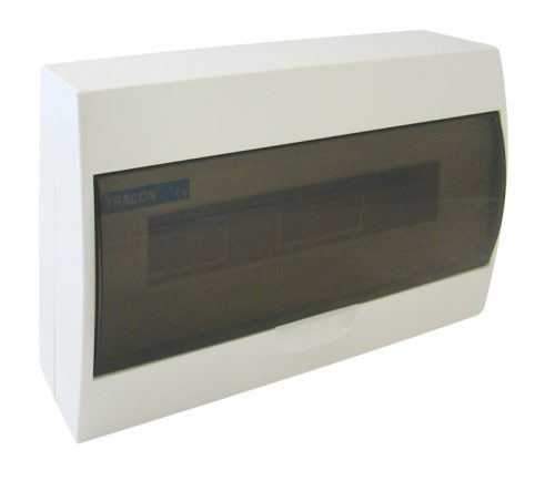 Falon kívüli elosztódoboz, füstszínű ajtóval, N/PE sínnel 18 Modul