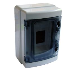   Falon kívüli elosztódoboz, átlátszó ajtóval, N/PE sínnel 4 Modul