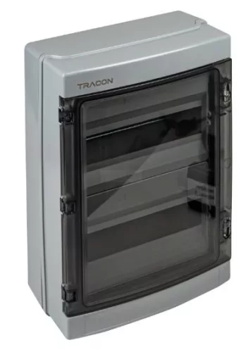 Falon kívüli elosztódoboz, átlátszó ajtóval, N/PE sínnel