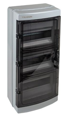 Falon kívüli elosztódoboz, átlátszó ajtóval, N/PE sínnel