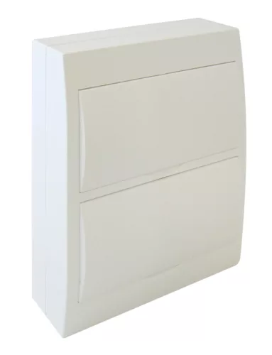 Falon kívüli elosztódoboz, fehér ajtóval, N/PE sínnel 24 Modul