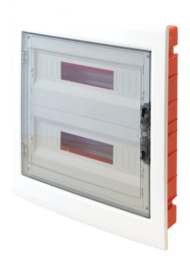Süllyesztett elosztódoboz,2x18 modulos, füstszínű-sík ajtóval, NPE nélkül