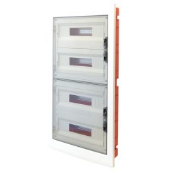   Süllyesztett elosztódoboz, 4x18 modulos, füstszínű-sík ajtóval, NPE nélkül