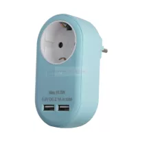   Hálózati adapter 1 földelt aljzat és 2 USB (össz. 2.1A) kék
