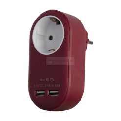   Hálózati adapter 1 földelt aljzat és 2 USB (össz. 2.1A) burgundi vörös