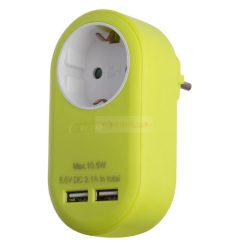   Hálózati adapter 1 földelt aljzat és 2 USB (össz. 2.1A) lime