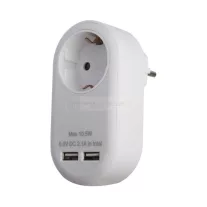  Hálózati adapter 1 földelt aljzat és 2 USB (össz. 2.1A) fehér