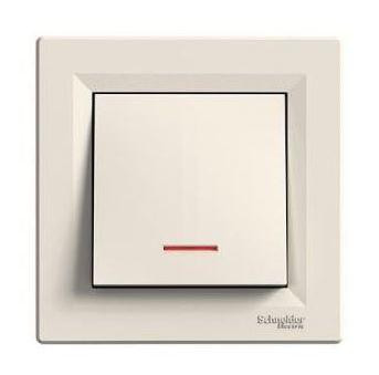 Schneider Asfora Kapcsoló, egy pólusú, jelzőfényes, komplett, bézs