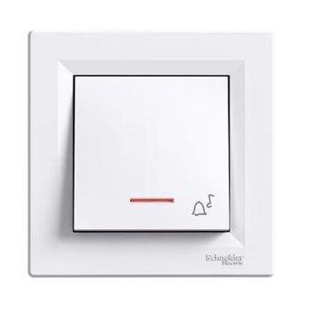 Schneider Asfora Nyomógomb csengőjellel, jelzőfény, komplett, fehér