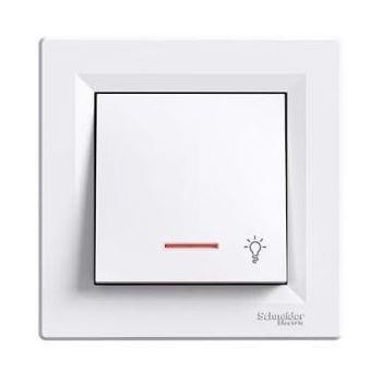Schneider Asfora Nyomógomb lámpajellel, jelzőfény, komplett, fehér