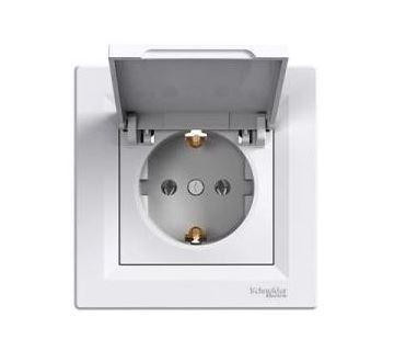 Schneider Asfora aljzat (dugalj) 2P+F, csapfedeles, komplett, fehér