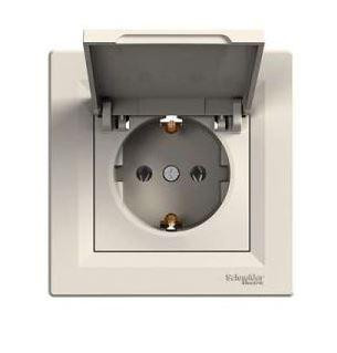 Schneider Asfora aljzat (dugalj) 2P+F, csapfedeles, komplett, bézs