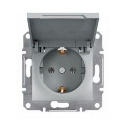   Schneider Asfora aljzat (dugalj) 2P+F, csapfedeles, keret nélkül, alumínium