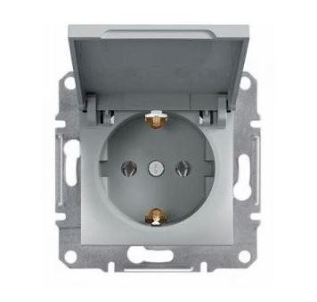 Schneider Asfora aljzat (dugalj) 2P+F, csapfedeles, keret nélkül, alumínium