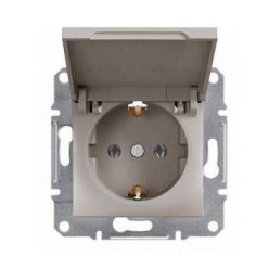   Schneider Asfora aljzat (dugalj) 2P+F, csapfedeles, keret nélkül, bronz